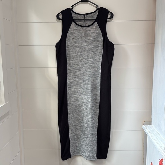 Athleta Black Heathered Gray Two Tone CityScape Ponte Knit Sheath Dress Large - Picture 1 of 9